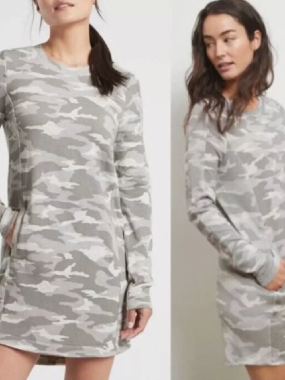 Athleta Gray Lavender Casual Balance Camo Luxe Long Sleeve Jersey Knit Dress M